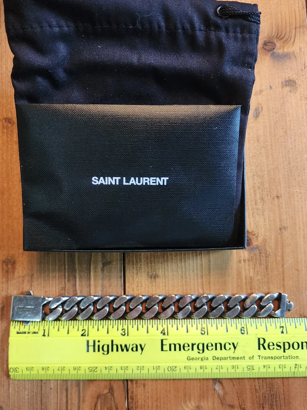 Saint Laurent Gourmette Chain Bracelet Silver w/ Box & Dust Bag